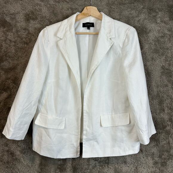 Talbots White Linen Open Front Blazer Jacket Long Sleeve Solid Women 12 L Large - Picture 1 of 7